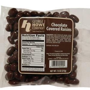 Howe Chocolate Covered Raisins 12/7.5oz. Case